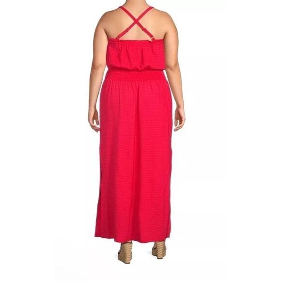 Michael Kors NWT Geranium Red Smocked Maxi Dress Size Medium - Picture 2 of 8